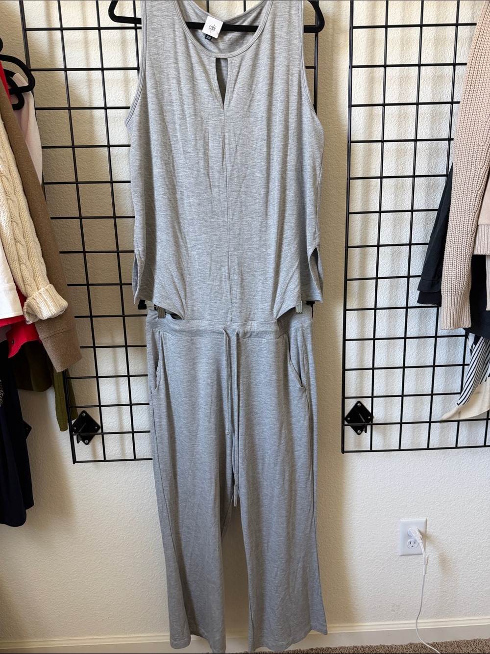 CAbi Light Gray Sleeveless Wide-Leg Jumpsuit